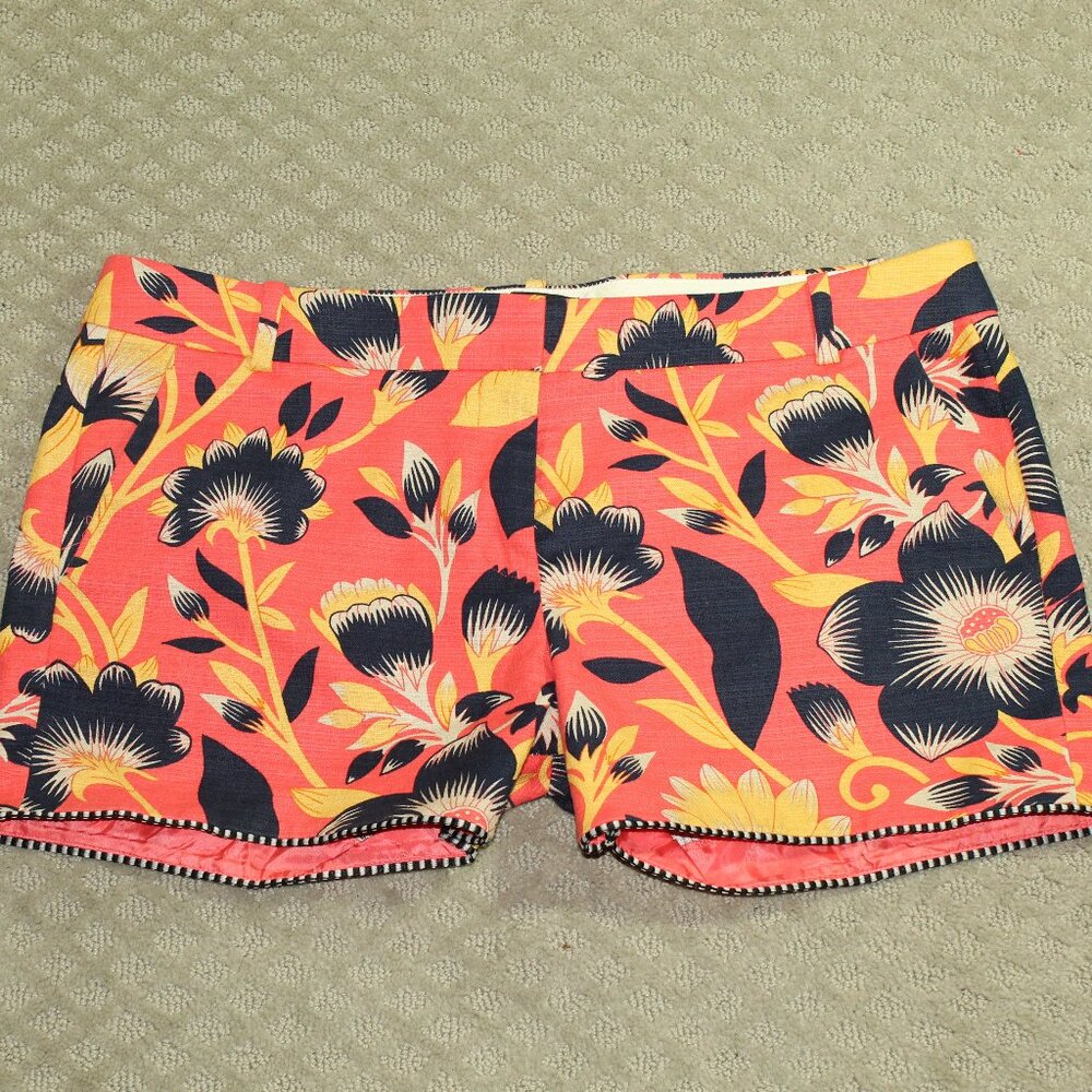 NWOT J. Crew Women's 14 Orange Navy Floral Flat Front Shorts